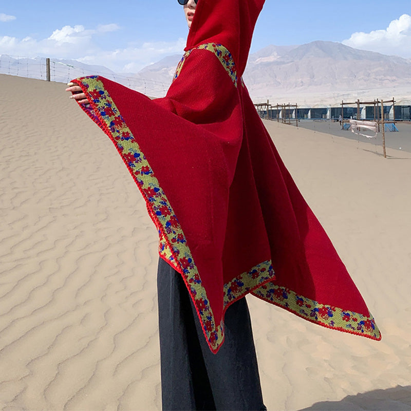Nimara Ritual Tibetan Shawl Border Small Floral Flower Hooded Cloak Winter Cozy Travel Scarf Wrap