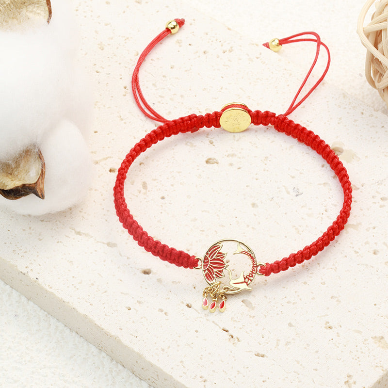 Nimara Ritual Tibetan Handmade Lotus Koi Fish Lucky Red String Bracelet