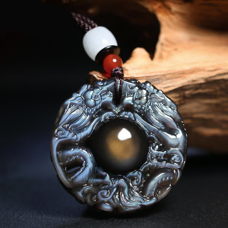 Nimara Ritual Natural Gold Sheen Obsidian Rainbow Obsidian Dragon Strength Necklace Pendant