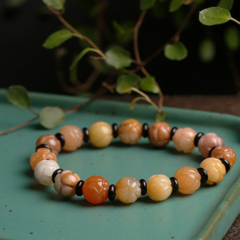 Nimara Ritual Golden Silk Jade Lotus Wealth Luck Bracelet
