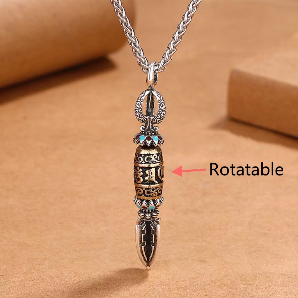 Nimara Ritual Tibetan Om Mani Padme Hum Protection Wealth Rotatable Necklace Pendant