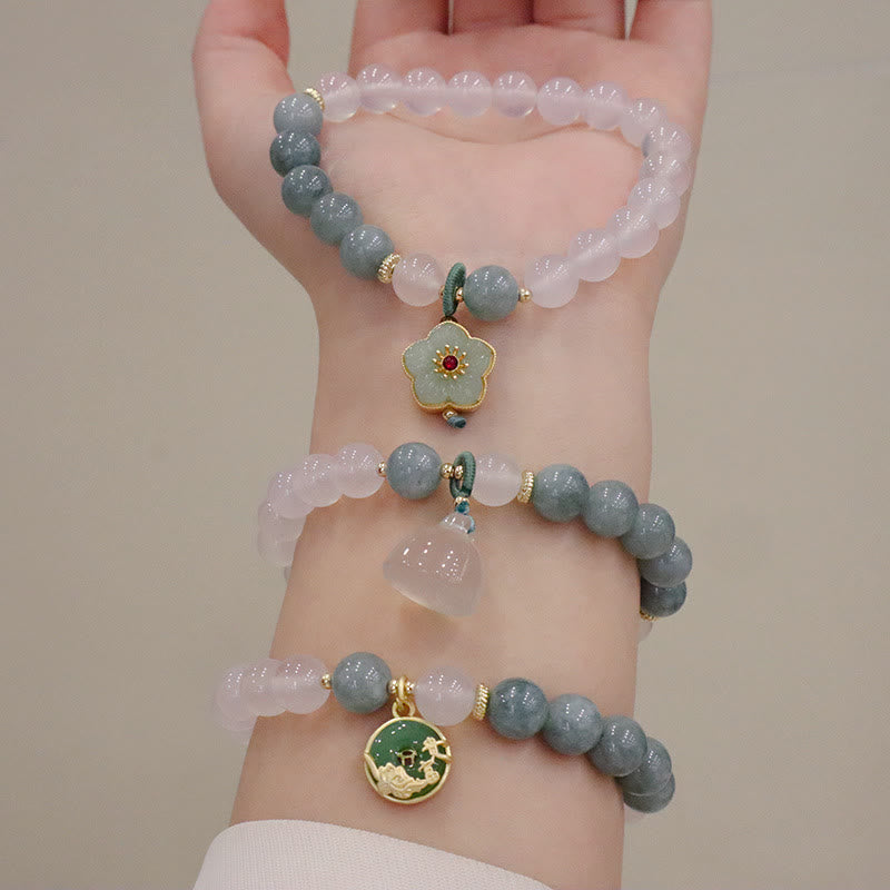 Nimara Ritual White Agate Jade Lotus Flower Peace Buckle Protection Bracelet