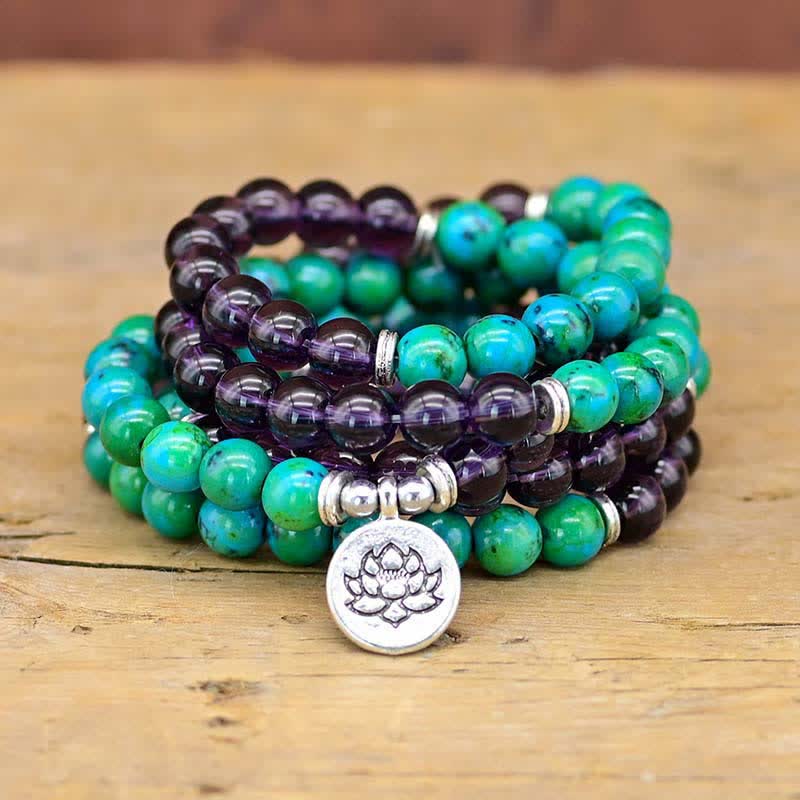 Nimara Ritual Amethyst Green Aventurine Spiritual Lotus Charm Bracelet