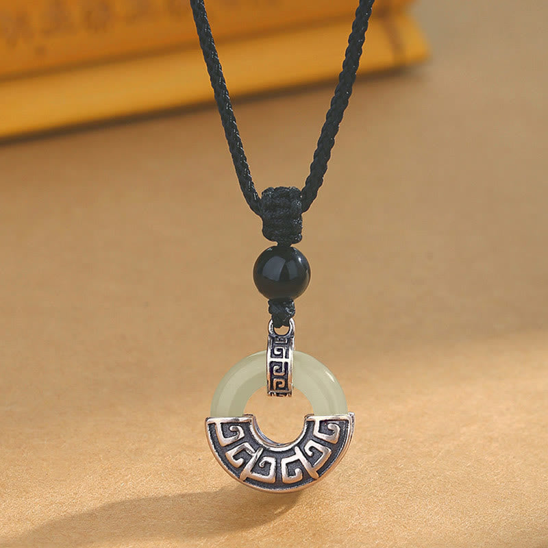 Nimara Ritual 925 Sterling Silver Natural Hetian Jade Peace Buckle Prosperity Necklace Pendant