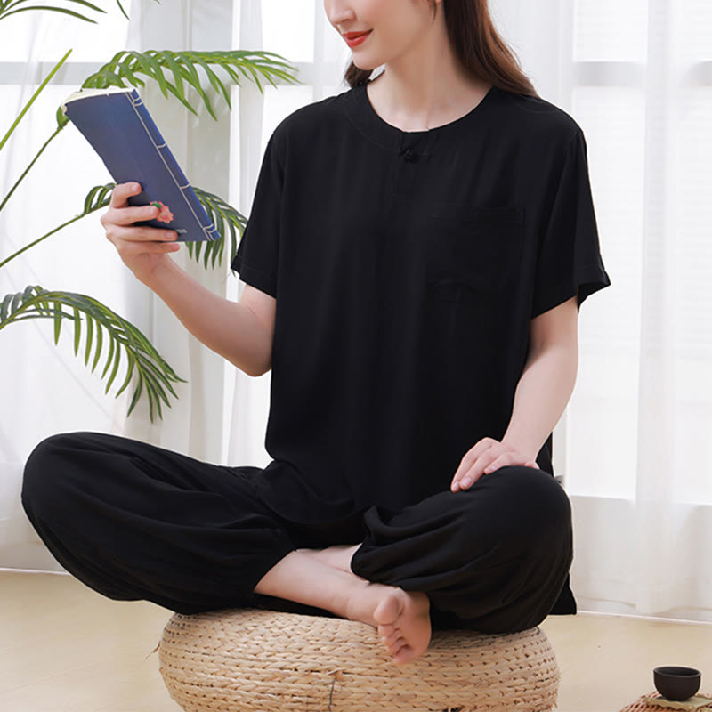 Nimara Ritual 2Pcs Half Sleeve T-Shirt Pants Meditation Zen Tai Chi Cotton Linen Clothing Unisex Set
