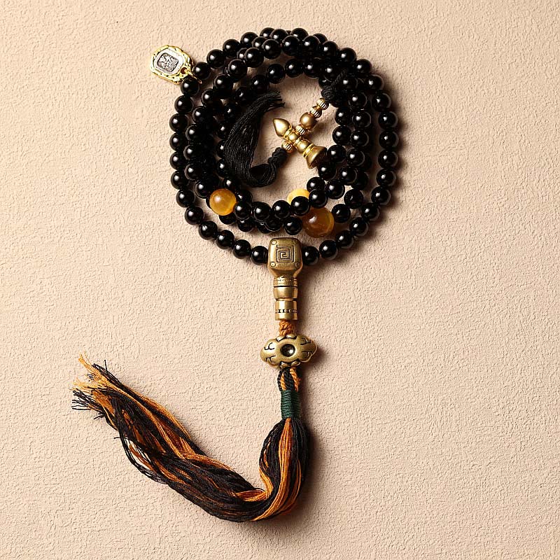 Nimara Ritual Tibetan 108 Mala Beads Black Onyx Tiger Eye Beads Nine Palaces Bagua Protection Bracelet