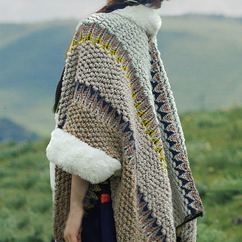 Nimara Ritual Tibetan Multicolored Striped Shawl Winter Cozy Travel Scarf Wrap