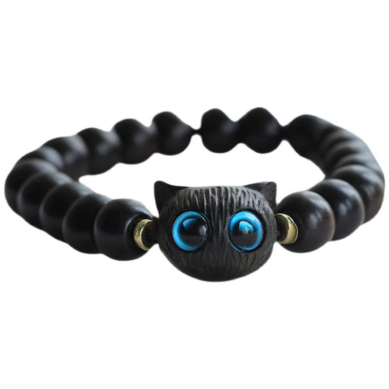 Nimara Ritual Ebony Wood Green Sandalwood Cute Cat Peace Bracelet