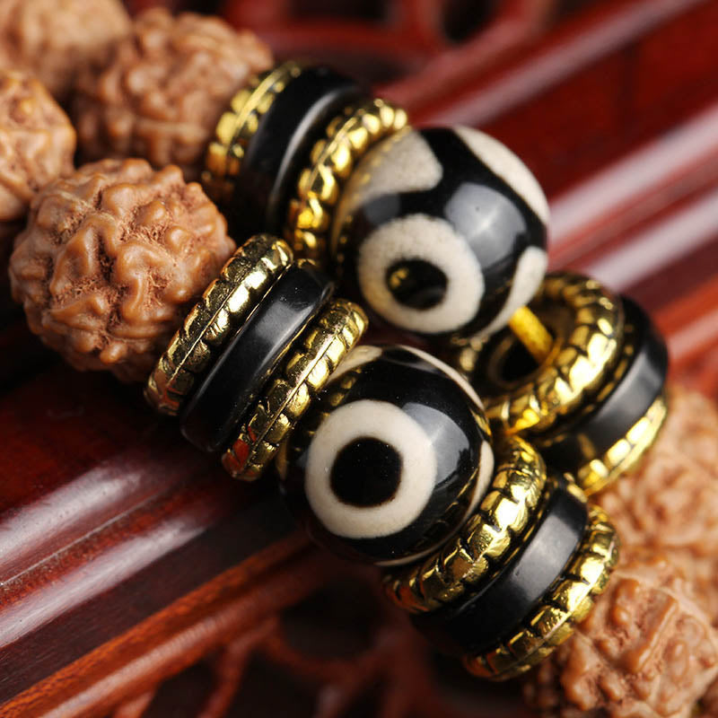 Nimara Ritual 108 Mala Beads Rudraksha Bodhi Seed Dzi Bead Luck Wealth Bracelet