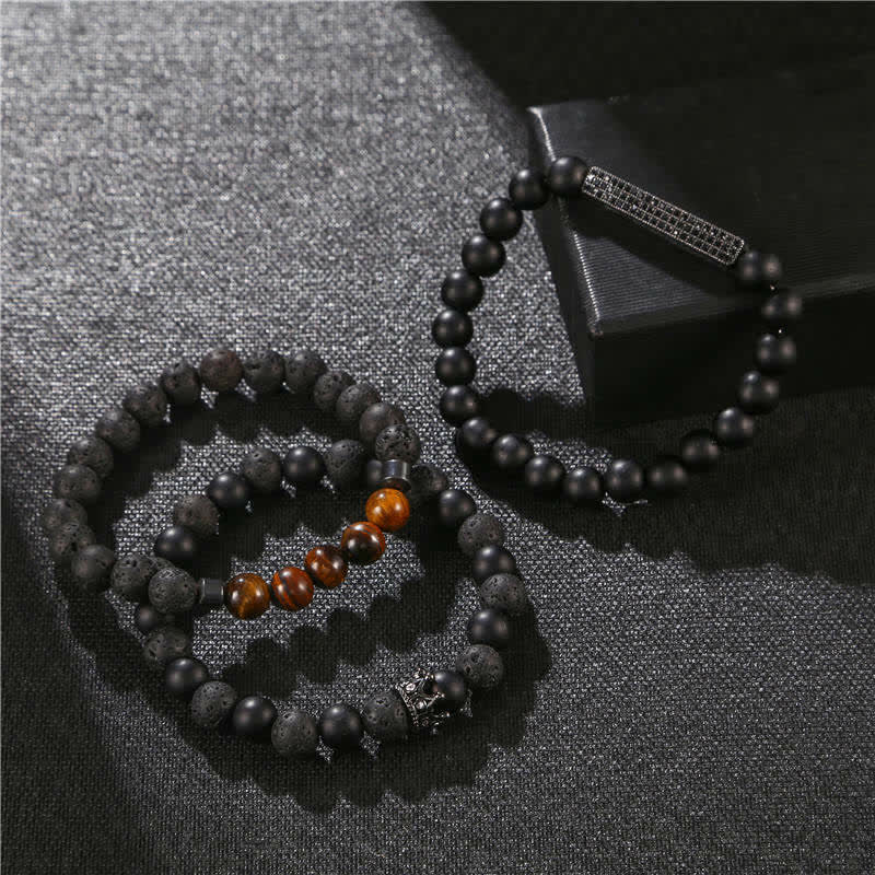 Nimara Ritual 3Pcs Frosted Stone Lava Rock Tiger Eye Activate Bracelet