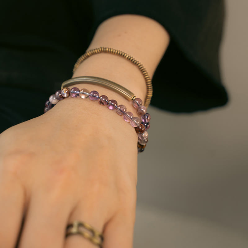 Nimara Ritual Purple Phantom Red Hematoid Quartz Green Rutilated Quartz Copper Love Forgive Bracelet