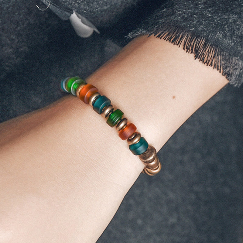Nimara Ritual Tibetan Colorful Glass Beads Copper Wealth Bracelet