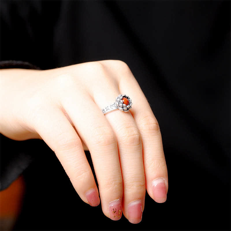 Nimara Ritual925 Sterling Silver Lotus Red Agate Confidence Blessing Ring