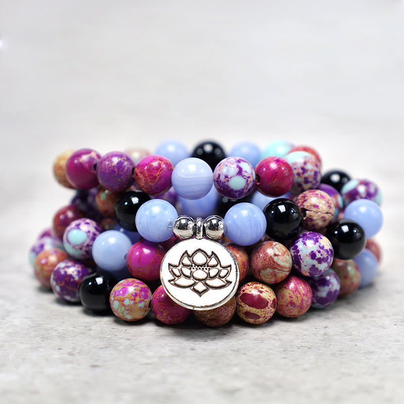 Nimara Ritual Natural Purple Miano Real Stone Lotus Mala