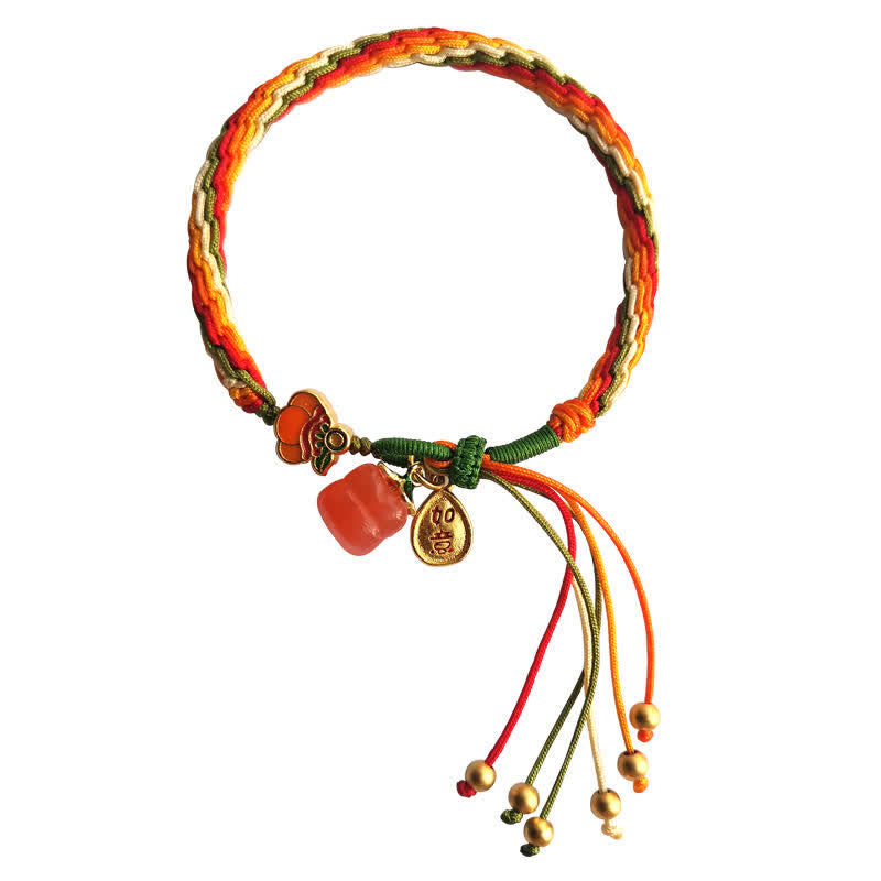 Nimara Ritual Persimmon Red Agate Strength Reincarnation Knot Braid String Bracelet