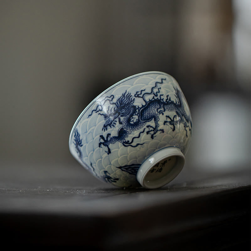 Nimara Ritual Blue Dragon Design Ceramic Teacup Kung Fu Tea Cups