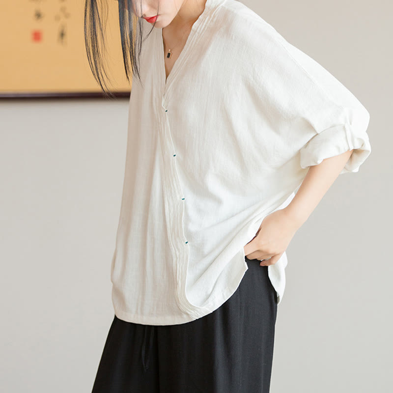 Nimara Ritual V-Neck Blouse Women Shirt Long Sleeve Top Chinese Hanfu Style Clothing