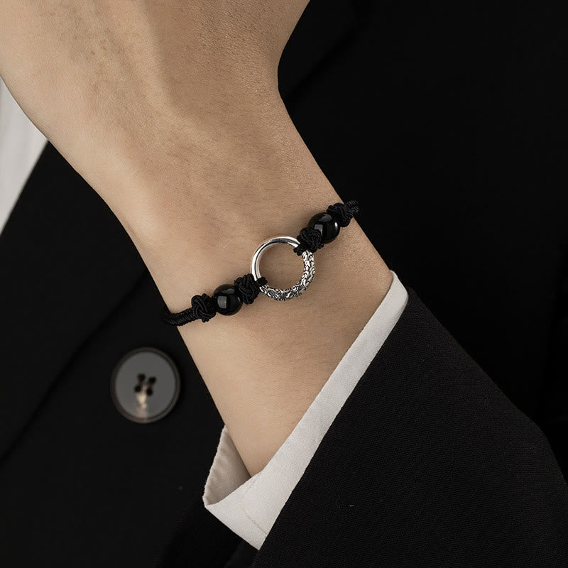 Nimara Ritual 925 Sterling Silver Black Onyx Peace Buckle Protection Bracelet