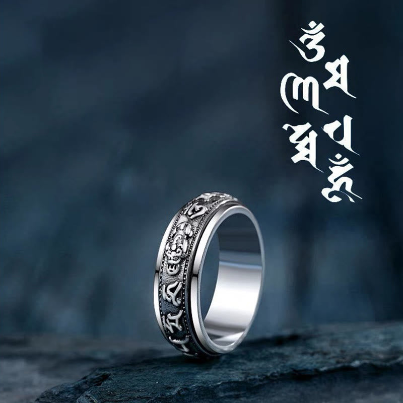 Nimara Ritual Tibetan Om Mani Padme Hum PiXiu Engraved Wealth Luck Rotatable Ring