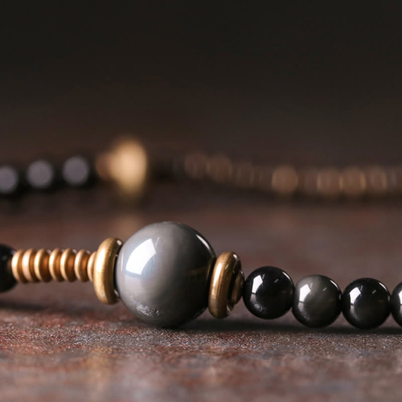 Nimara Ritual Rainbow Obsidian Ebony Wood Copper Positive Multilayer Bracelet