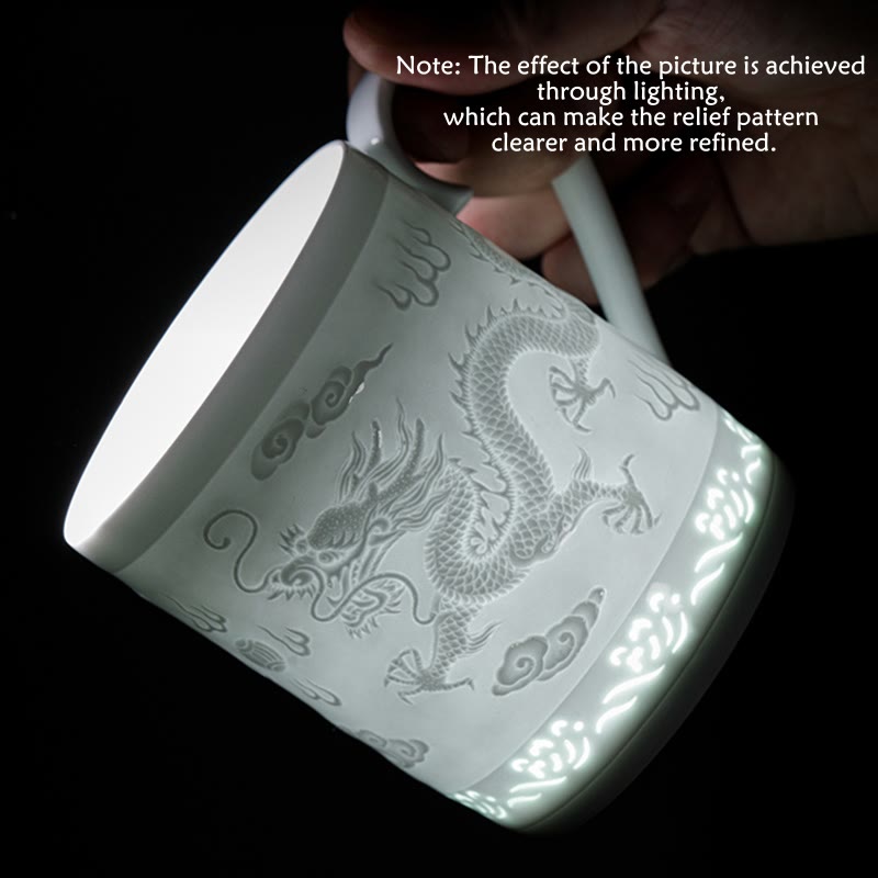 Nimara Ritual Jingdezhen Linglong Porcelain Auspicious Dragon Phoenix Boat Smooth Sailing Ceramic Teacup Office Tea Cups 420ml