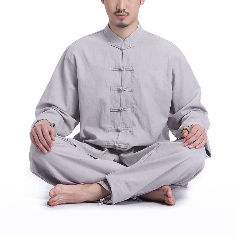 Nimara Ritual Chinese Frog Button Design Meditation Prayer Cotton Linen Spiritual Zen Practice Yoga Clothing Men's Set