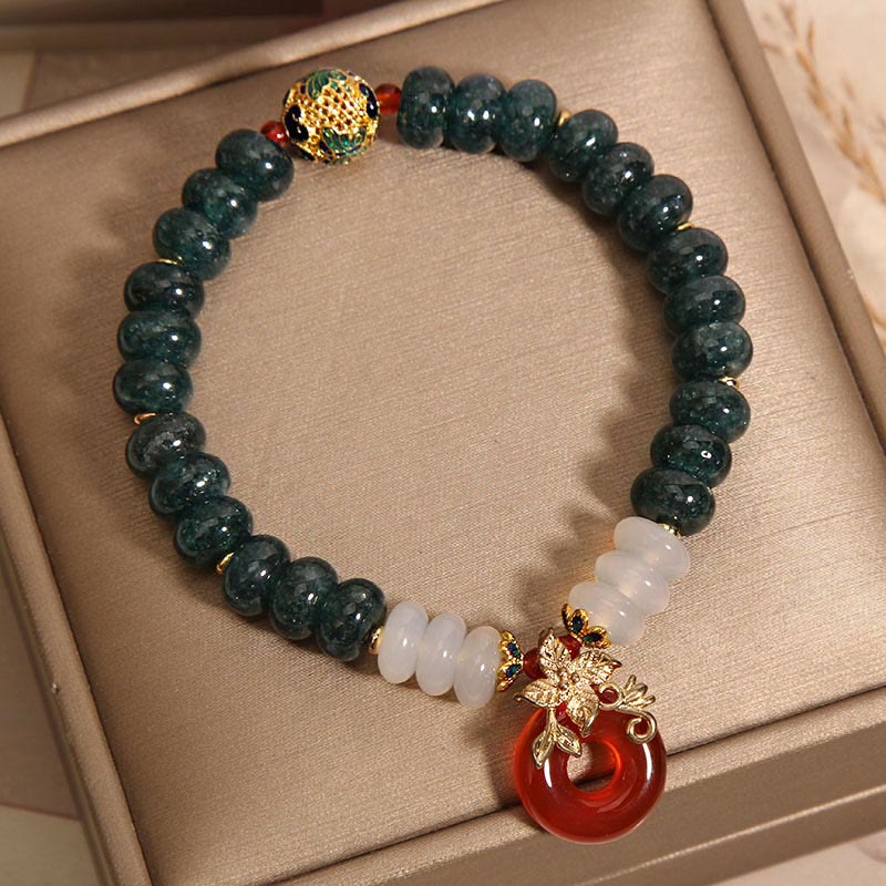 Nimara Ritual Jade White Agate Red Agate Peace Buckle Abacus Beads Luck Bracelet