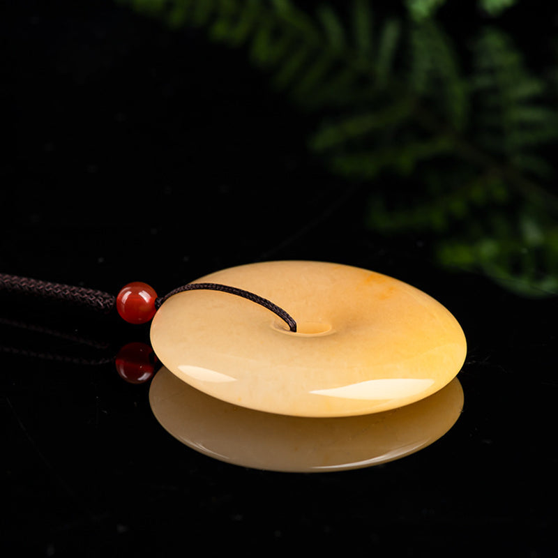 Nimara Ritual Round Golden Silk Jade Peace Buckle Wealth Pendant Necklace
