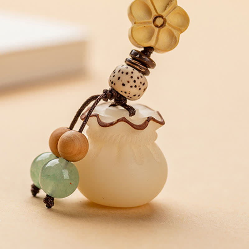 Nimara Ritual Natural Bodhi Seed Money Bag Flower Blessing Prosperity Keychain