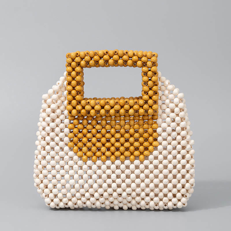 Nimara Ritual Hand-woven Wooden Beads Square Tote Handbag