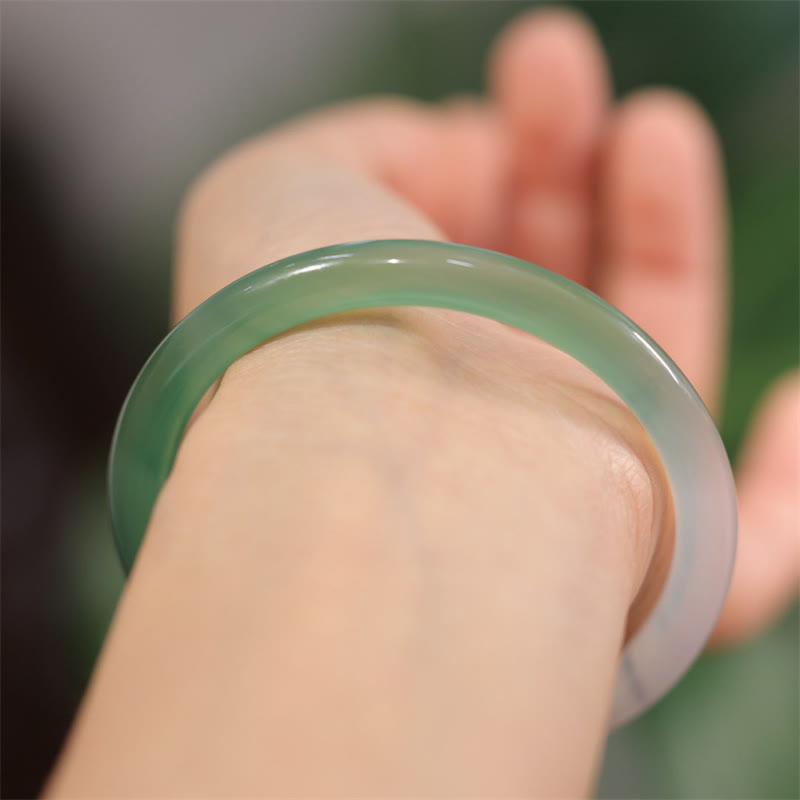Nimara Ritual Natural White And Green Chalcedony Agate Positive Cuff Bracelet Bangle