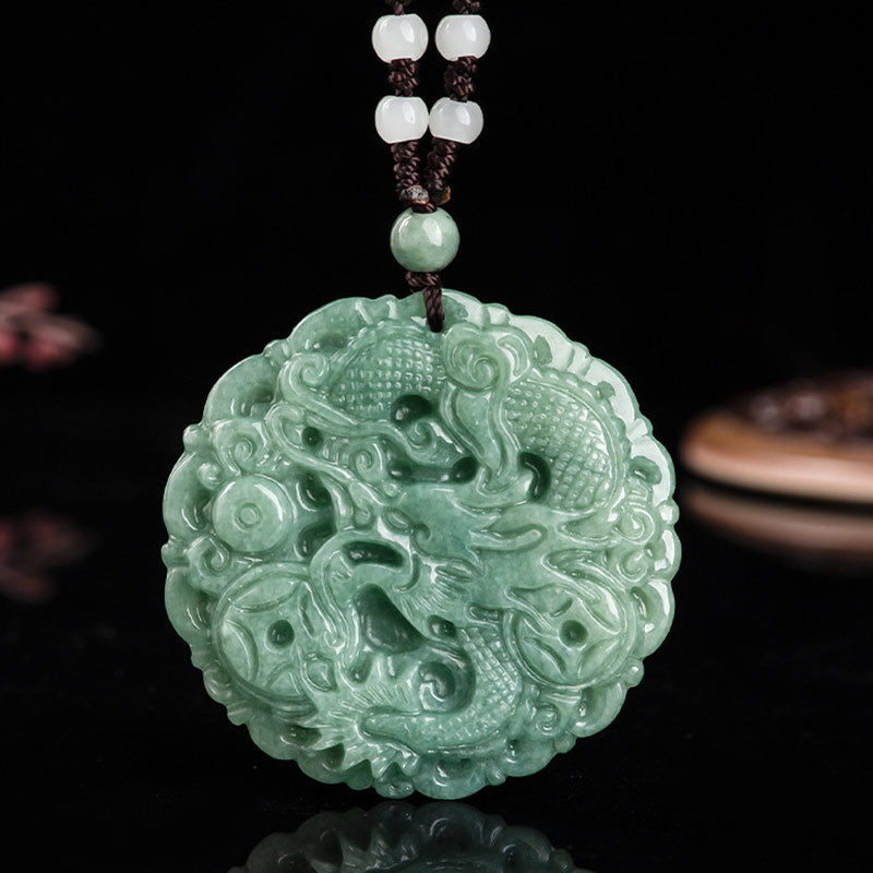 Nimara Ritual Chinese Zodiac Dragon Jade Fortune Necklace String Pendant