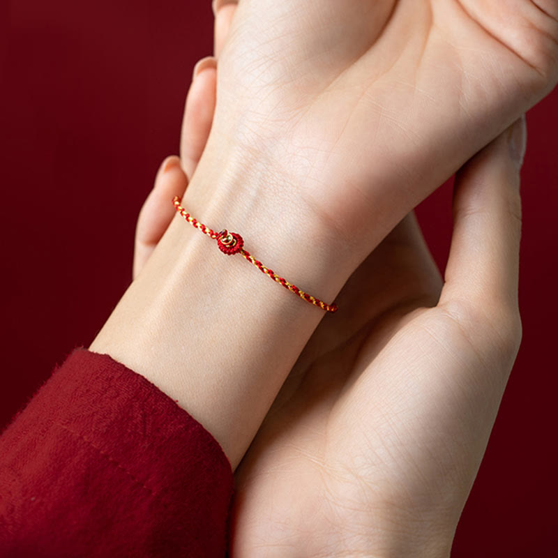 Nimara Ritual 14K Gold Plated Handmade Red Gold Rope King Kong Knot Braided Luck Bracelet