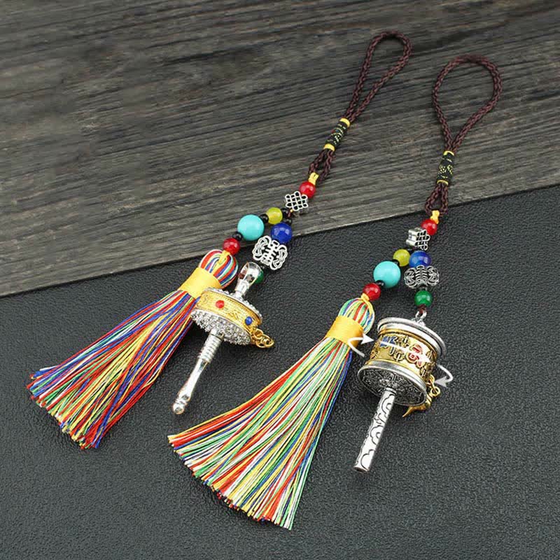 Nimara Ritual Tibet Om Mani Padme Hum Prayer Wheel Tassel Bag Car Hanging Decoration