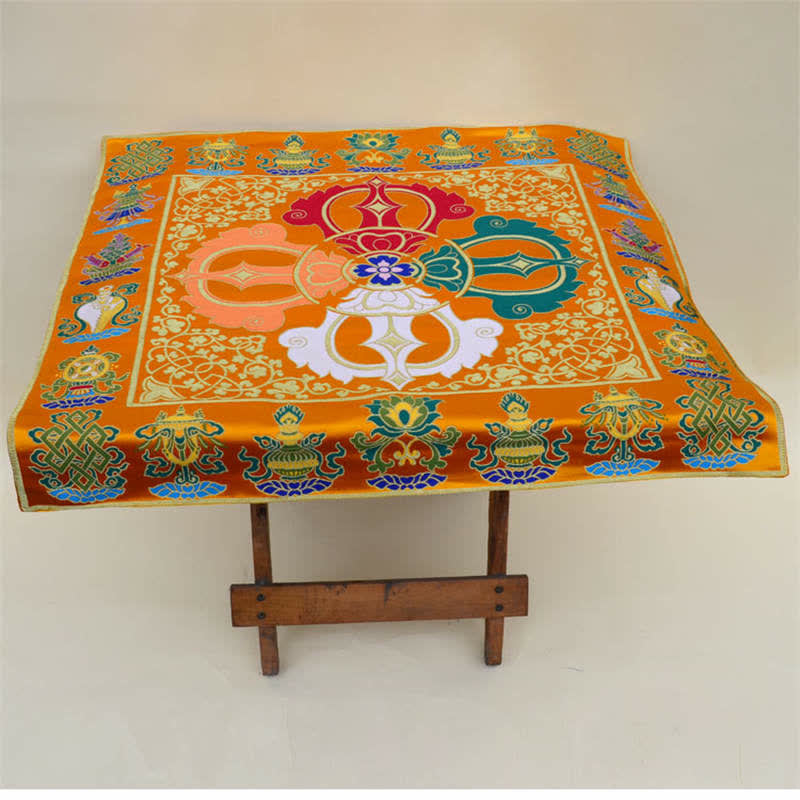 Nimara Ritual Flower Endless Knot Prayer Altar Mat Healing Meditation 8 Auspicious Symbols Mat Table Runner
