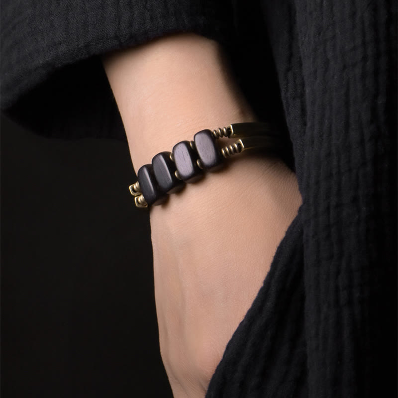 Nimara Ritual Tibetan Ebony Wood Brass Copper Balance Double Layer Bracelet
