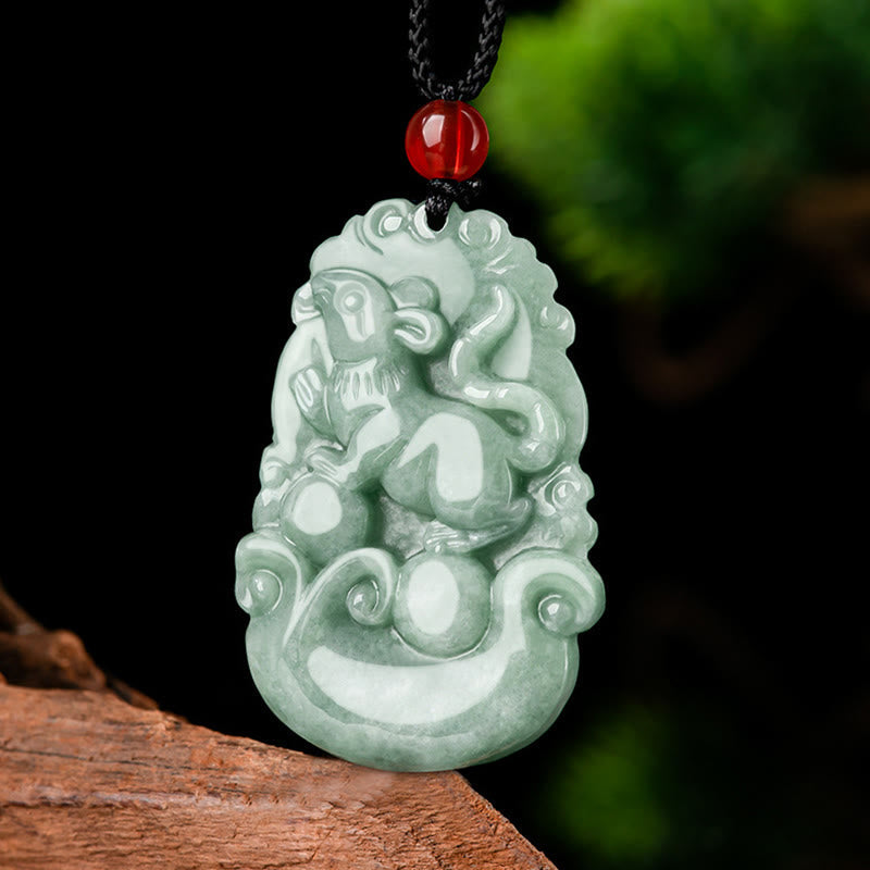 Nimara Ritual Natural Green Jade 12 Chinese Zodiac Luck Prosperity Necklace Pendant