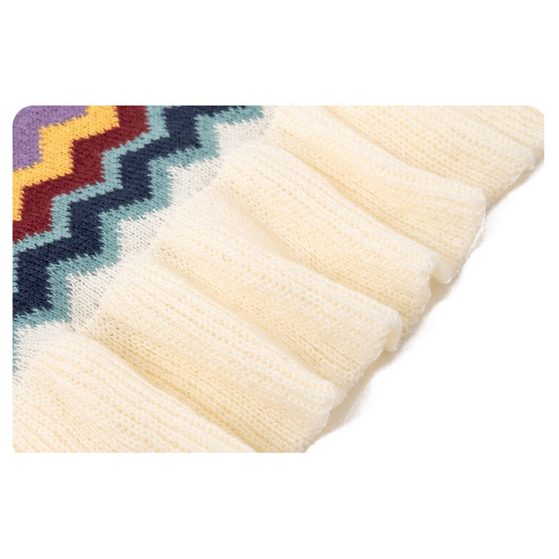Nimara Ritual Tibetan Shawl Colorful Striped Wavy Line Tassels Winter Cozy Travel Scarf Wrap