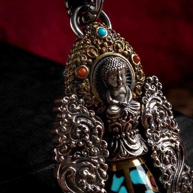 Nimara Ritual Tibetan Nine-Eye Dzi Bead Turquoise Buddha Wealth Rotation Necklace