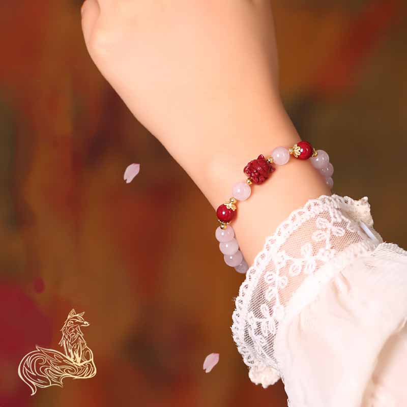 Nimara Ritual Natural Pink Crystal Cinnabar Nine Tailed Fox Love Bracelet