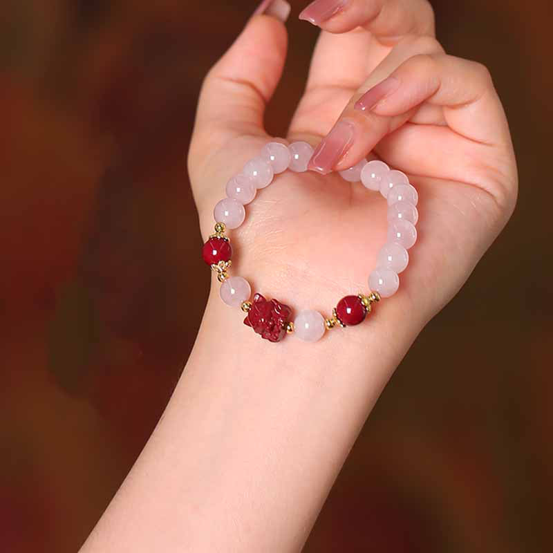 Nimara Ritual Natural Pink Crystal Cinnabar Nine Tailed Fox Love Bracelet