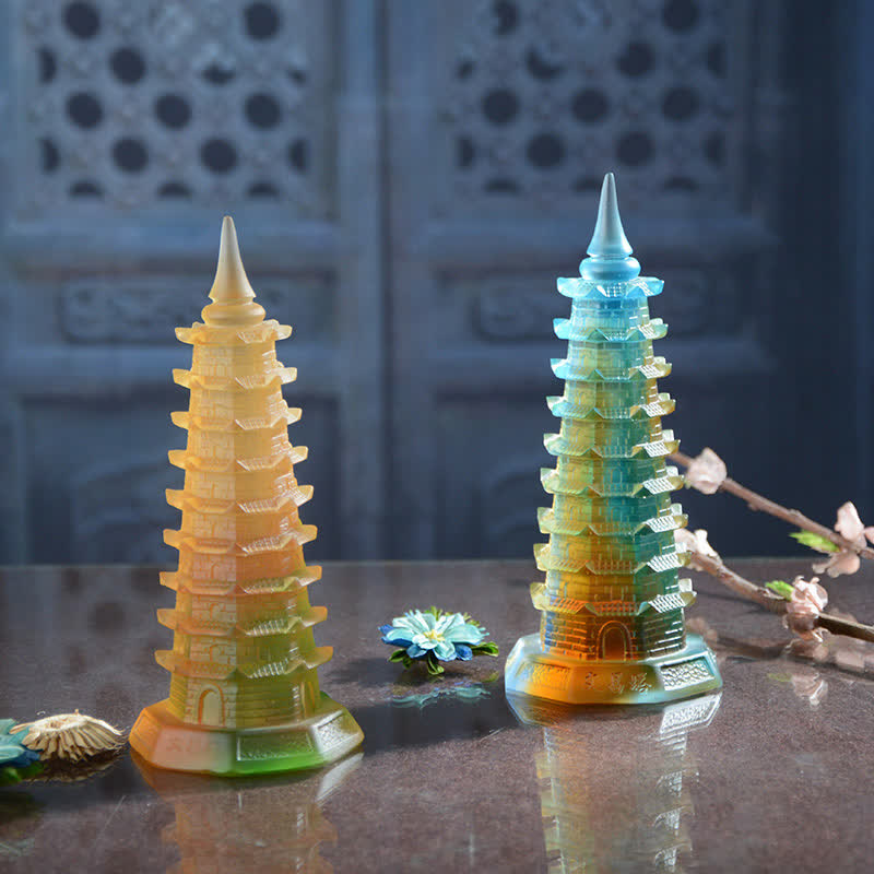 Nimara Ritual Feng Shui Wenchang Tower Handmade Liuli Crystal Pagoda Art Piece Luck Home Office Decoration