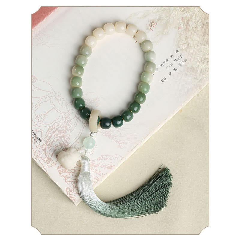 Nimara Ritual Natural Gradient Bodhi Seed Fortune Money Bag Lotus Wisdom Tassel Wrist Mala