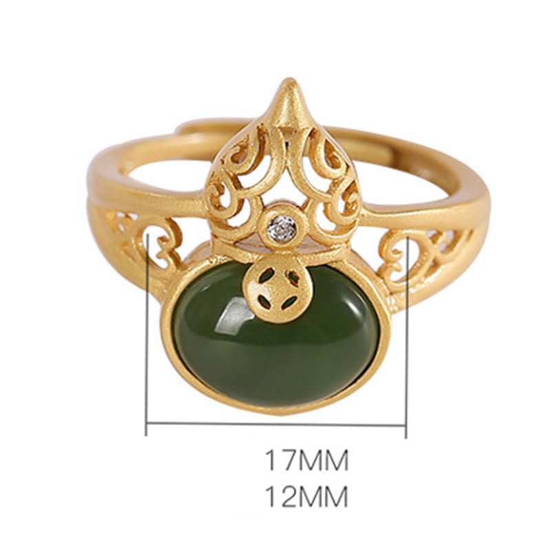 Nimara Ritual Gourd Cyan Jade Copper Coin Success Luck Adjustable Ring