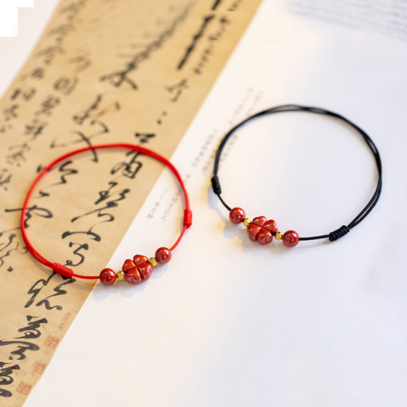 Nimara Ritual Four Leaf Clover Cinnabar Blessing Calm String Bracelet Anklet