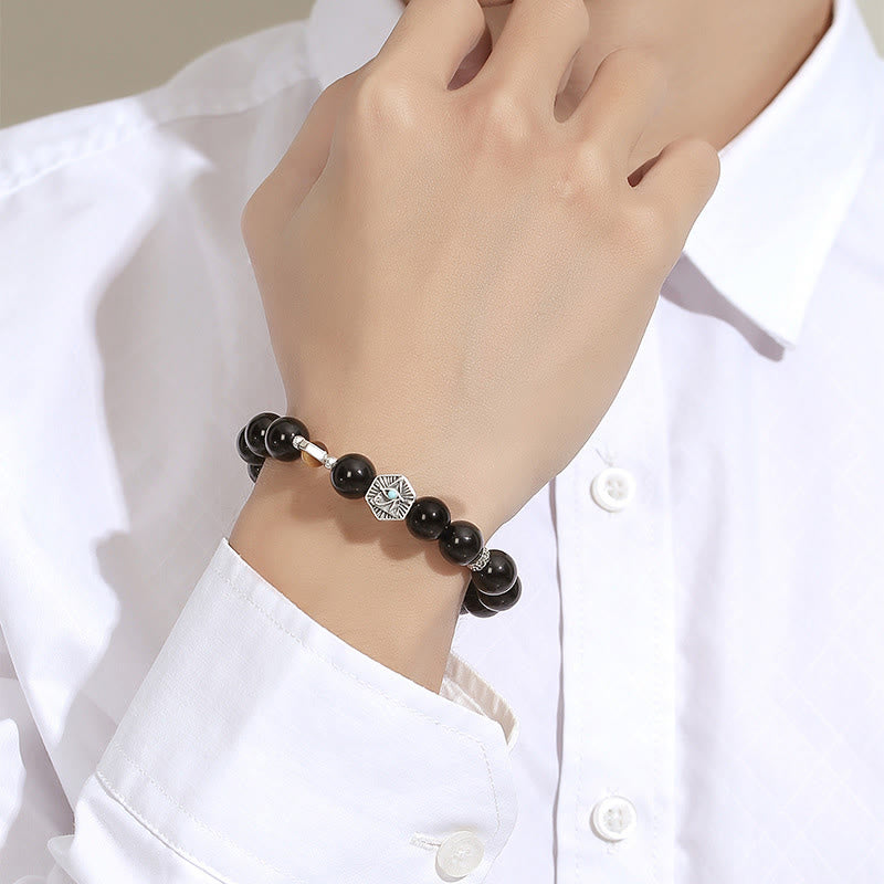 Nimara Ritual 925 Sterling Silver Black Obsidian Tiger Eye Eye of Providence Purification Bracelet