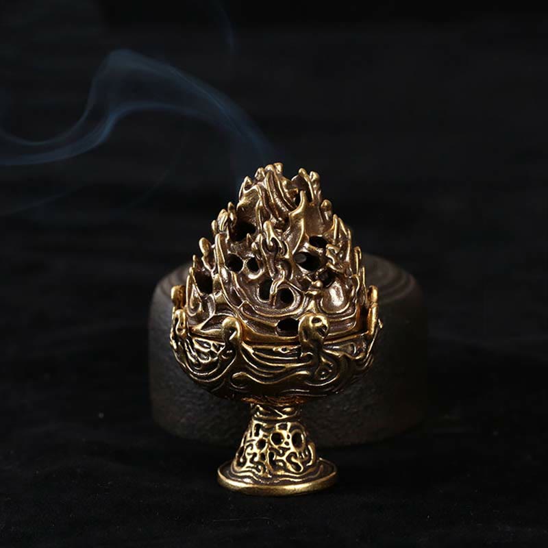 Nimara Ritual Tibetan Mini Mountain Pattern Meditation Copper Alloy Incense Burner