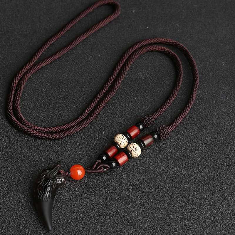 Nimara Ritual Natural Ice Obsidian Wolf Tooth Pattern Courage Necklace Pendant