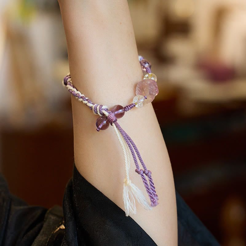 Nimara Ritual Natural Fluorite Amethyst Silver Sheen Obsidian Tiger's Eye Protection Rope Bracelet