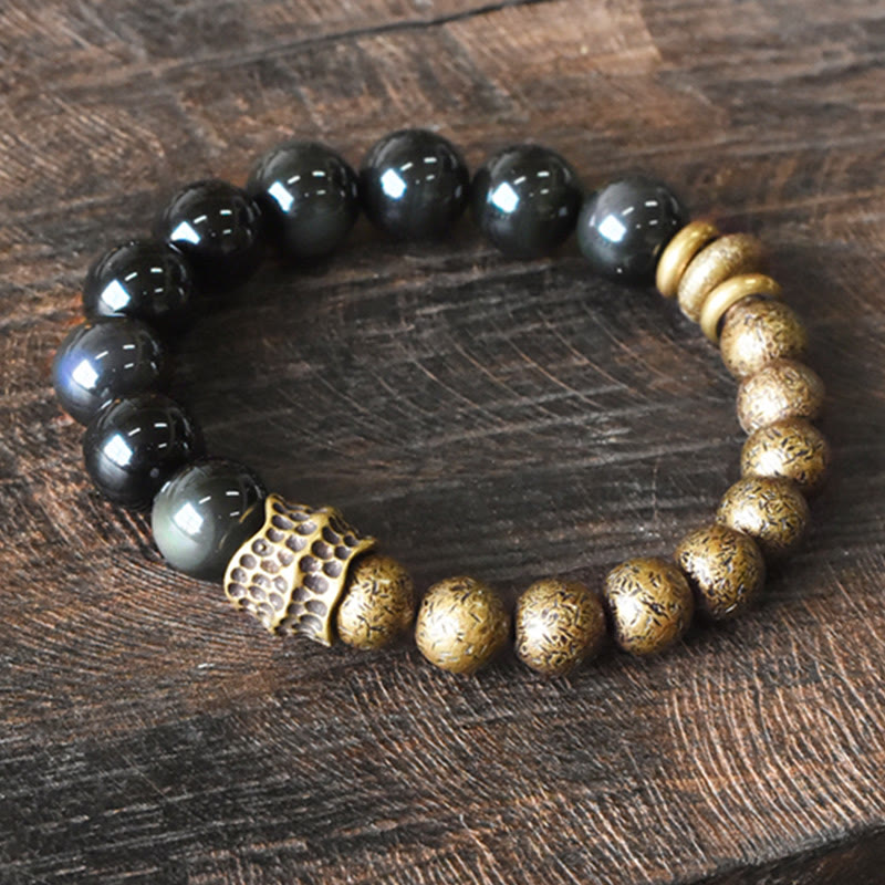 Nimara Ritual Rainbow Obsidian Copper Bead Positive Transformation Bracelet